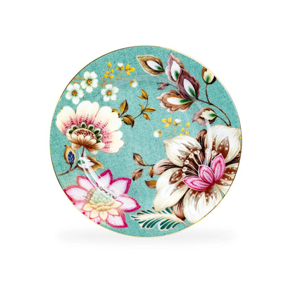 Peacock Lotus Garden Green Porcelain Dessert Plate Set of 4