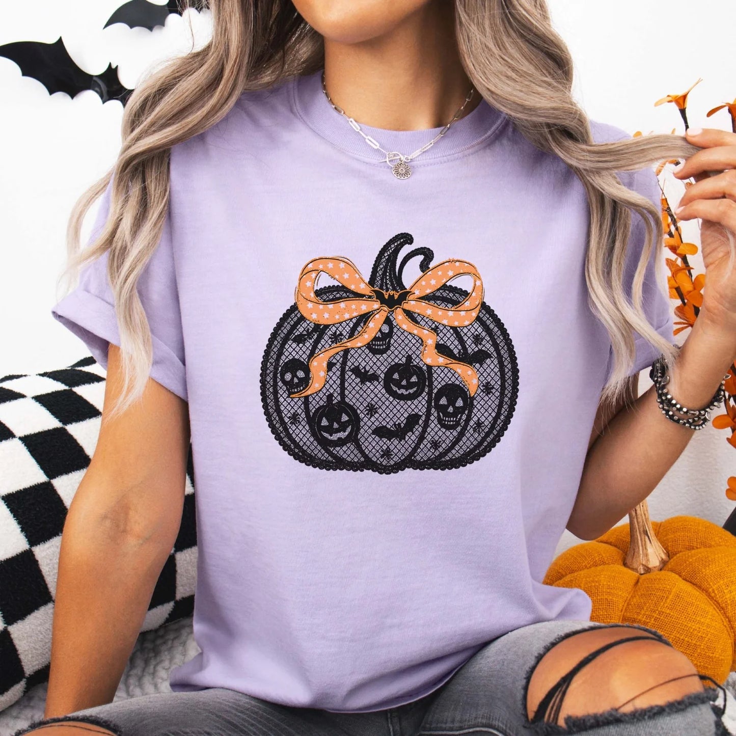 Pumpkin Lace With Orange Bow Graphic Tee