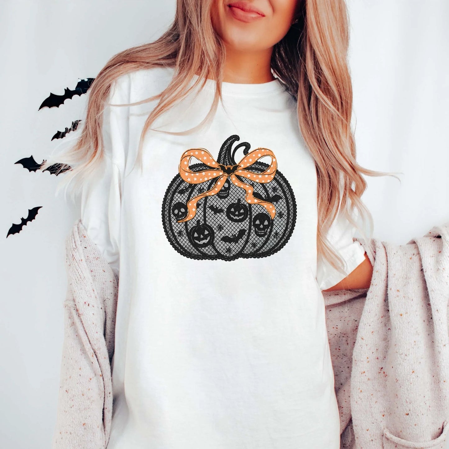 Pumpkin Lace With Orange Bow Graphic Tee