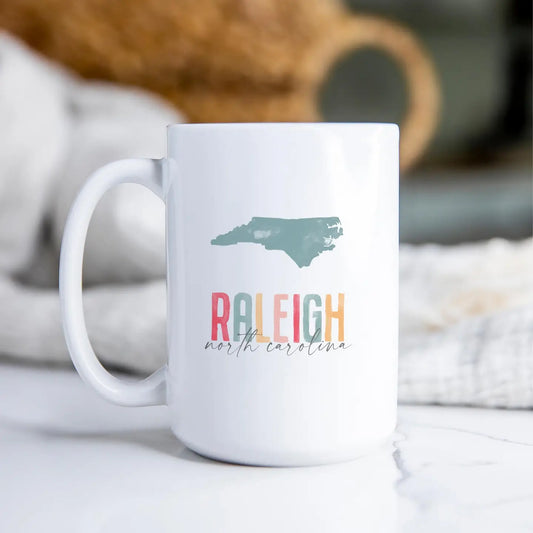 Custom City & State Mug –15oz White - Watercolor
