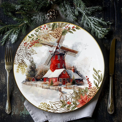 Farmhouse Christmas Set of 4 Plates with Real Gold Elements