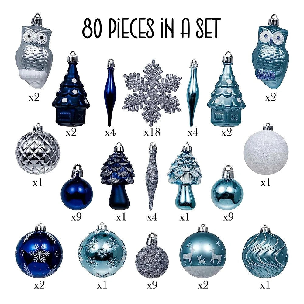 Blue and Silver 80-Piece Ornament Bundle