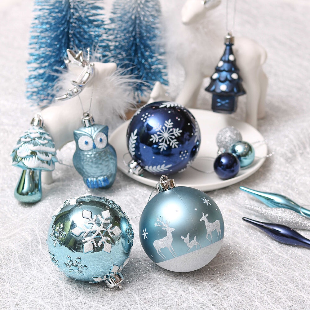 Blue and Silver 80-Piece Ornament Bundle