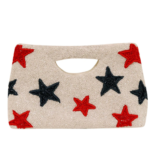 Stars Cut Out Handled Beaded Clutch Bag