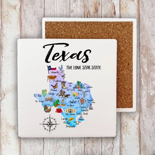 Texas State Map Souvenir Stone Coaster