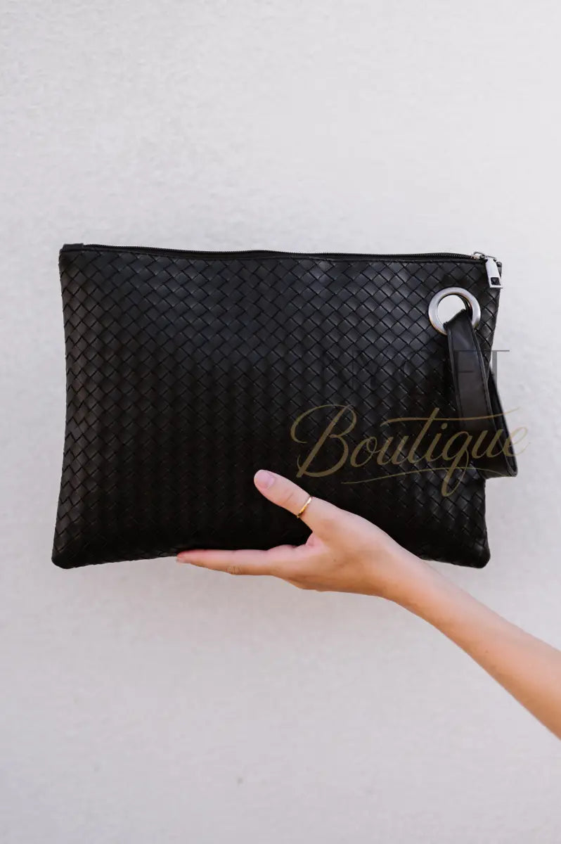 Trendy Weave Clutch - Black Clutch Bags