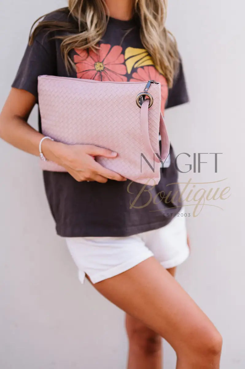 Trendy Weave Clutch - Blush Pink Clutch Bags