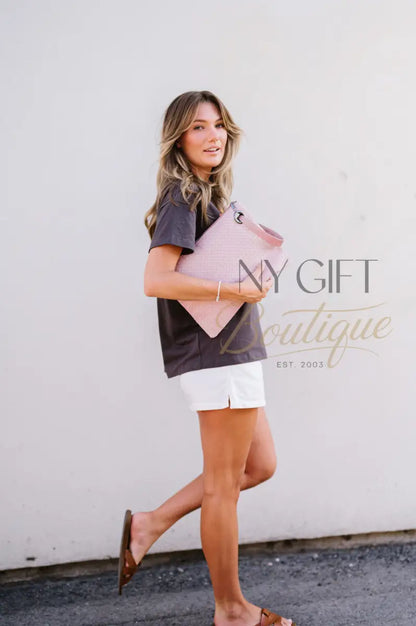 Trendy Weave Clutch - Blush Pink Clutch Bags