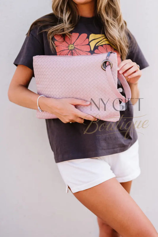 Trendy Weave Clutch - Blush Pink Clutch Bags