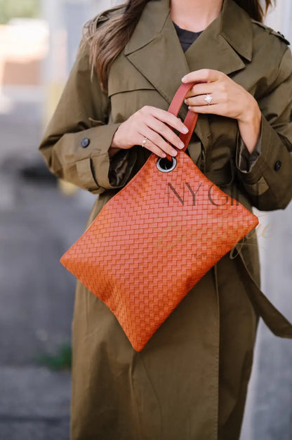 Trendy Weave Clutch - Tan Clutch Bags