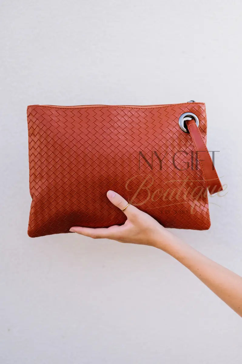 Trendy Weave Clutch - Tan Clutch Bags