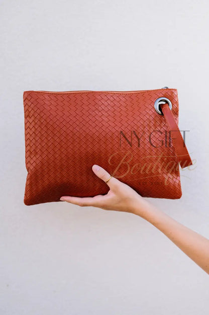 Trendy Weave Clutch - Tan Clutch Bags
