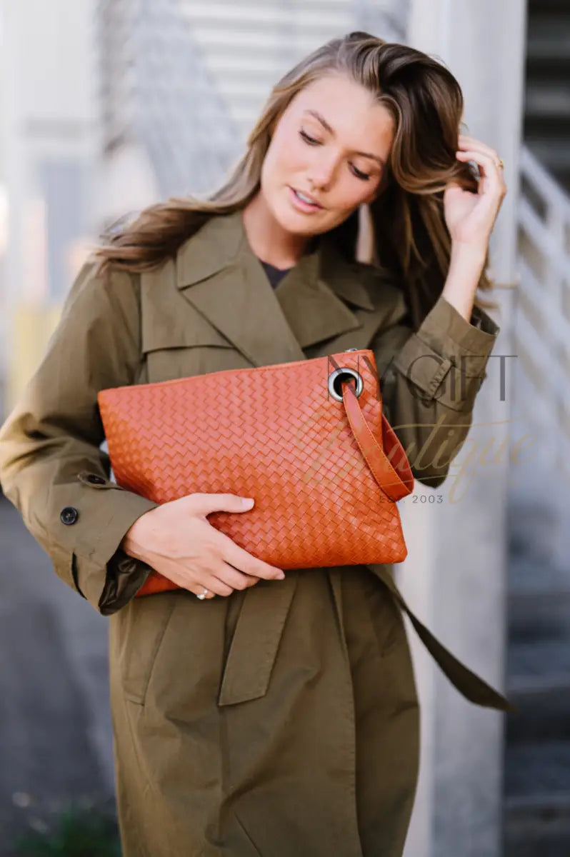 Trendy Weave Clutch - Tan Clutch Bags