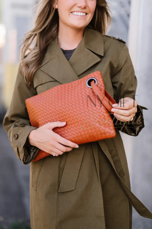 Trendy Weave Clutch - Tan Clutch Bags