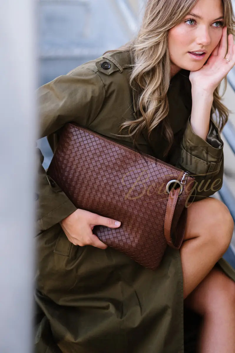 Trendy Weave Clutch - Wine Clutch Bags