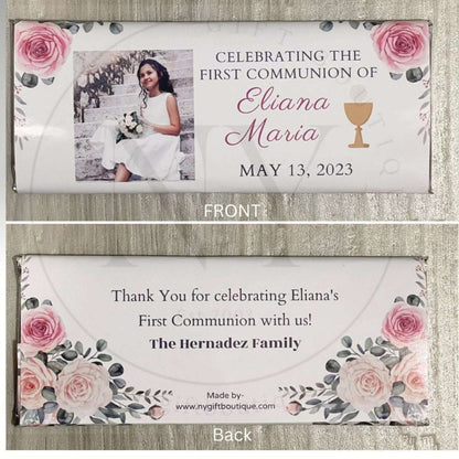 Banquet Design Custom First Communion Chocolate Bar & Silver Foil Wrapper