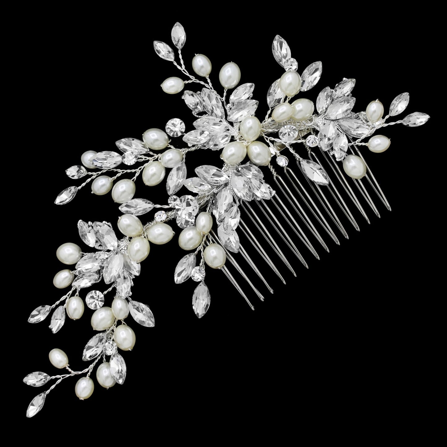 Hair Comb with Rhinestones & Pearls