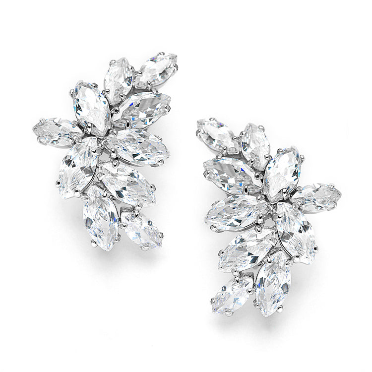 Cubic Zirconia Marquis Cluster Silver Earrings