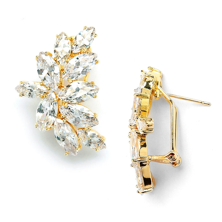 Cubic Zirconia Marquis Cluster Gold Earrings