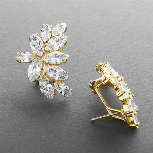 Cubic Zirconia Marquis Cluster Gold Earrings