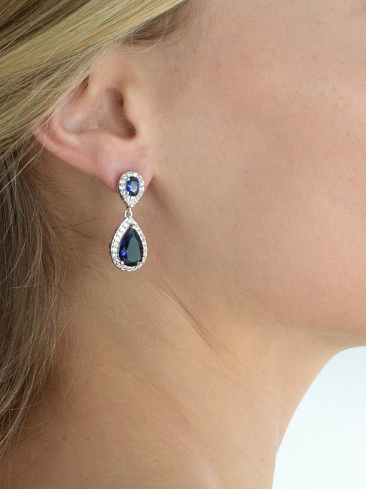 Sapphire Cubic Zirconia Teardrop Earrings