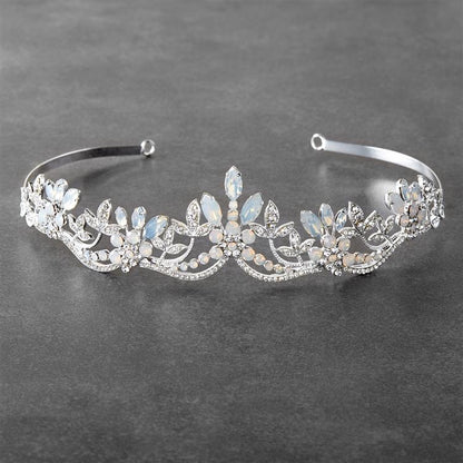 Opal and Crystal Silver Tiara with Wavy Motif