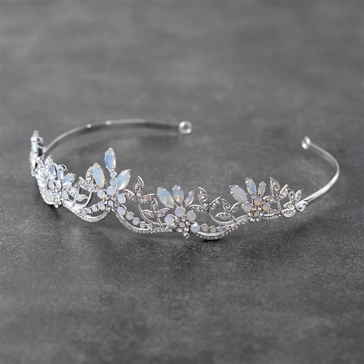 Opal and Crystal Silver Tiara with Wavy Motif