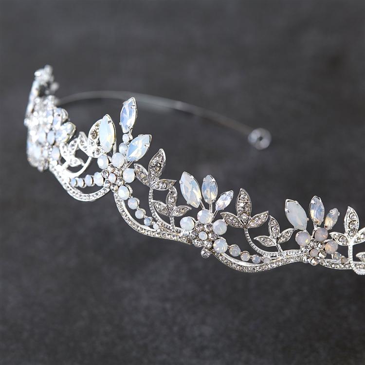 Opal and Crystal Silver Tiara with Wavy Motif