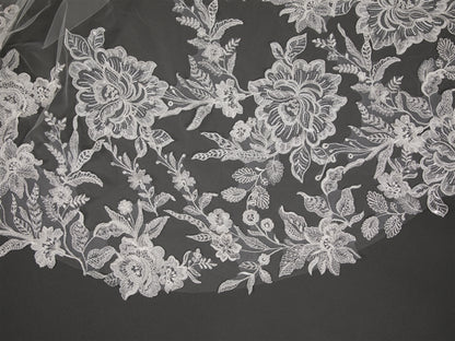 Wide Crystal & Sequin Lace Appliqué Cathedral Veil