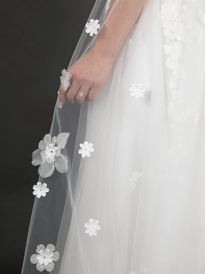 Scattered Flowers & Crystals 108" x 90" Ivory Cathedral Veil