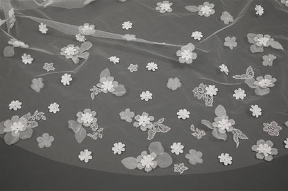 Scattered Flowers & Crystals 108" x 90" Ivory Cathedral Veil