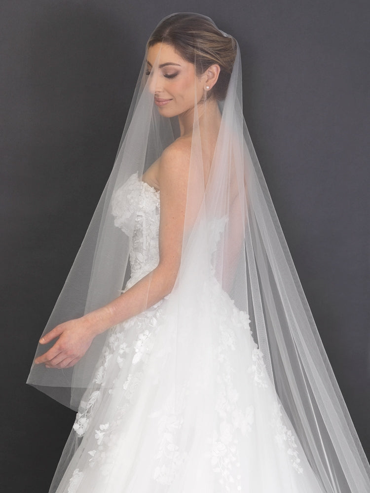 Luxe Soft Italian Tulle Cathedral Cut Edge Drop With 30" Blusher Veil