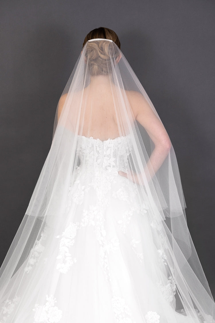 Luxe Soft Italian Tulle Cathedral Cut Edge Drop With 30" Blusher Veil