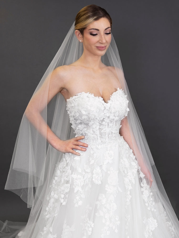 Luxe Soft Italian Tulle Cathedral Cut Edge Drop With 30" Blusher Veil