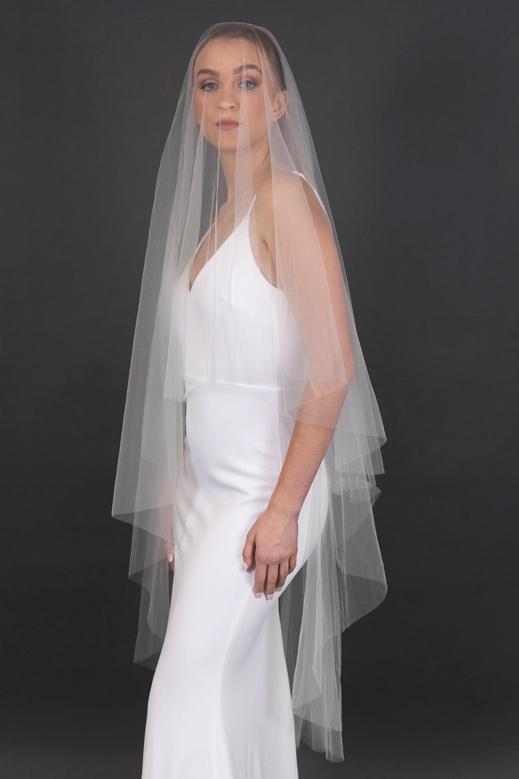 Luxe Soft Italian Tulle 52" Cut Edge Drop with 30" Blusher Veil