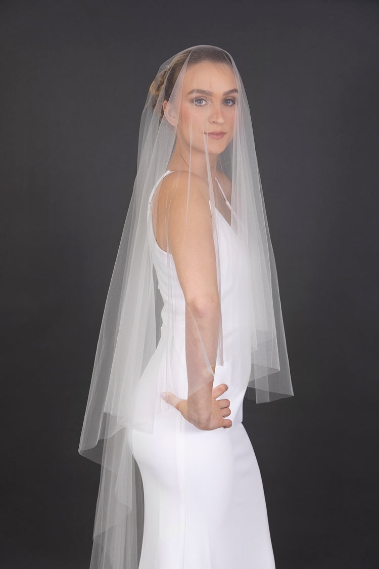 Luxe Soft Italian Tulle 52" Cut Edge Drop with 30" Blusher Veil