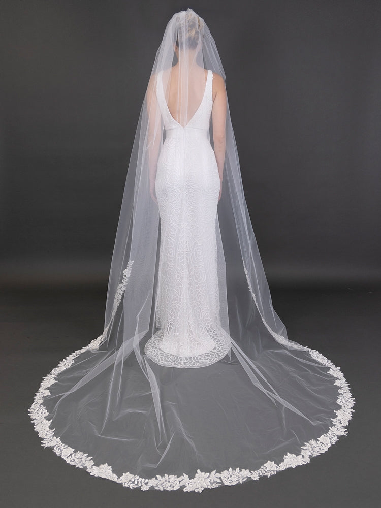 Beaded Lace Edge 108" Cathedral Veil
