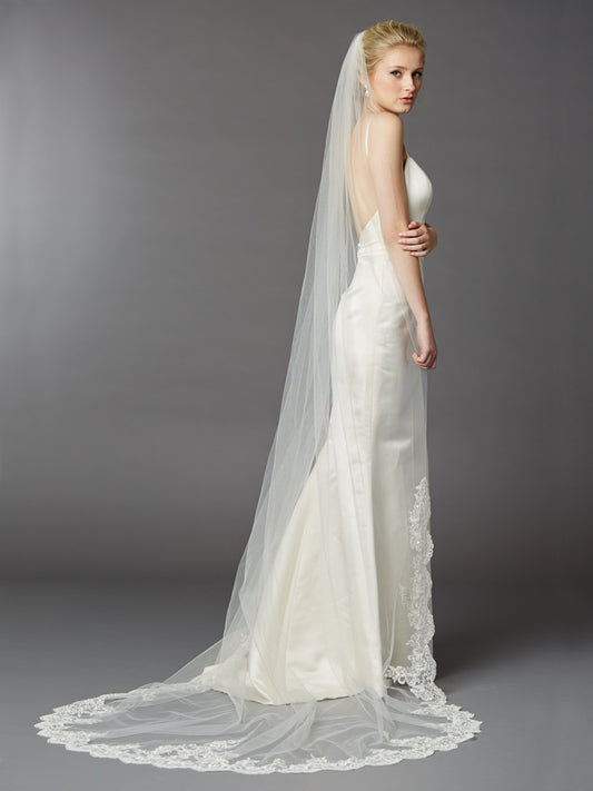 Beaded Lace Edge Single Layer Cathedral Mantilla Veil