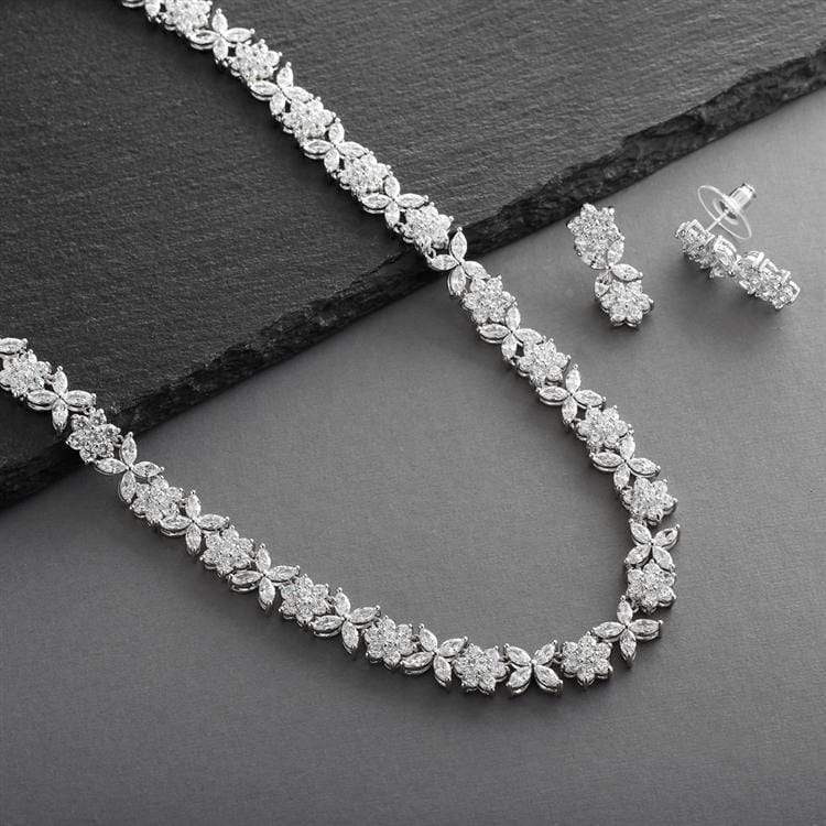 CZ Bridal Necklace with CZ Marquis Flowers