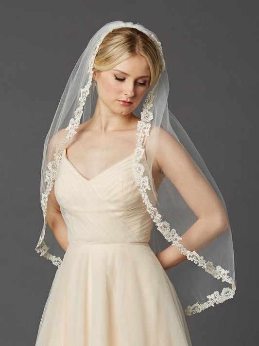Champagne Lace Edge Fingertip Lace Edge Mantilla Veil