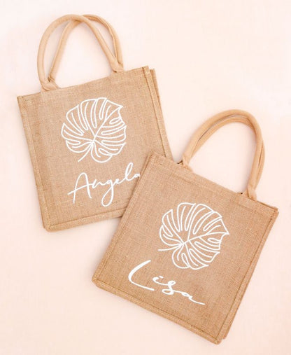 Palm Leaf Burlap Tote