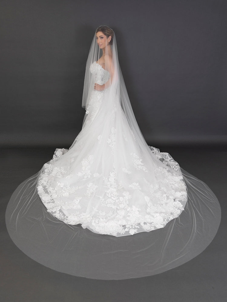 Luxe Soft Italian Tulle Cathedral Cut Edge Drop With 30" Blusher Veil
