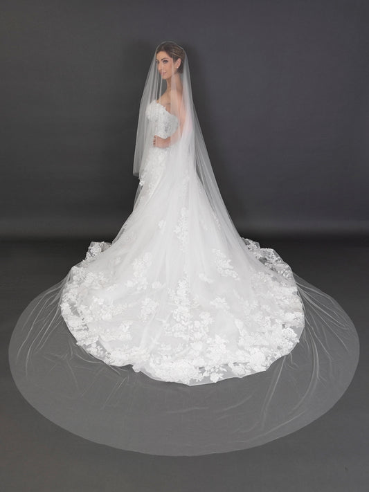 Luxe Soft Italian Tulle Cathedral Cut Edge Drop With 30" Blusher Veil