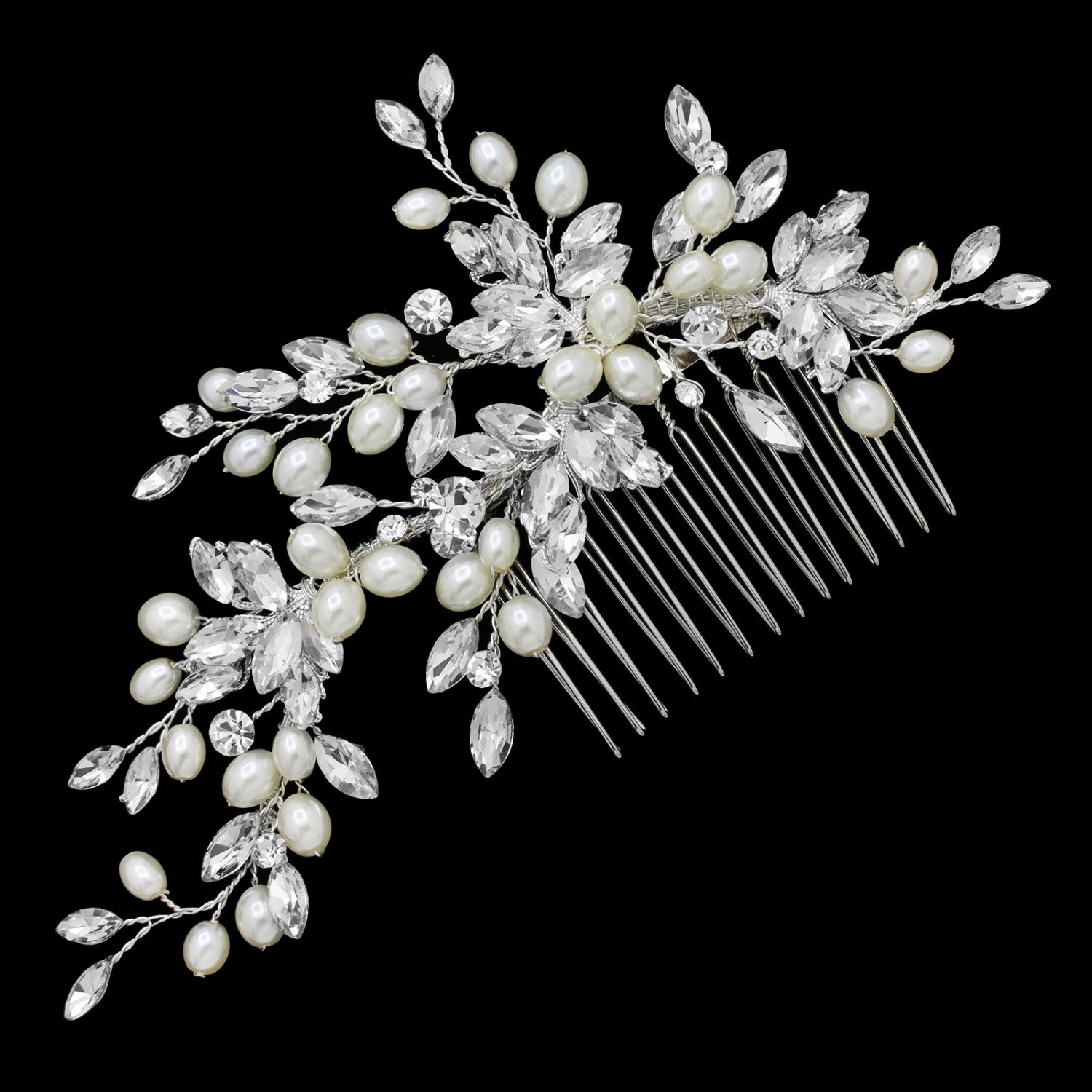 Rhinestone & Pearls Bridal Hair Comb - Avery