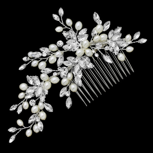 Rhinestone & Pearls Bridal Hair Comb - Avery