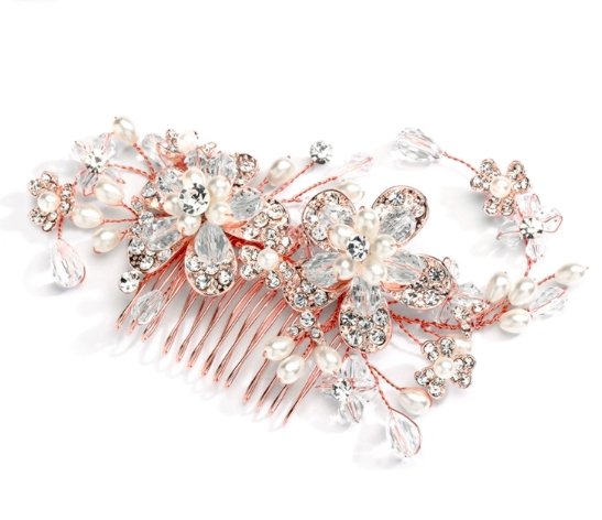  Rose Gold, Pearl & Crystal Spray Hair Comb 