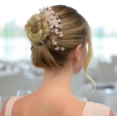  Rose Gold, Pearl & Crystal Spray Hair Comb 