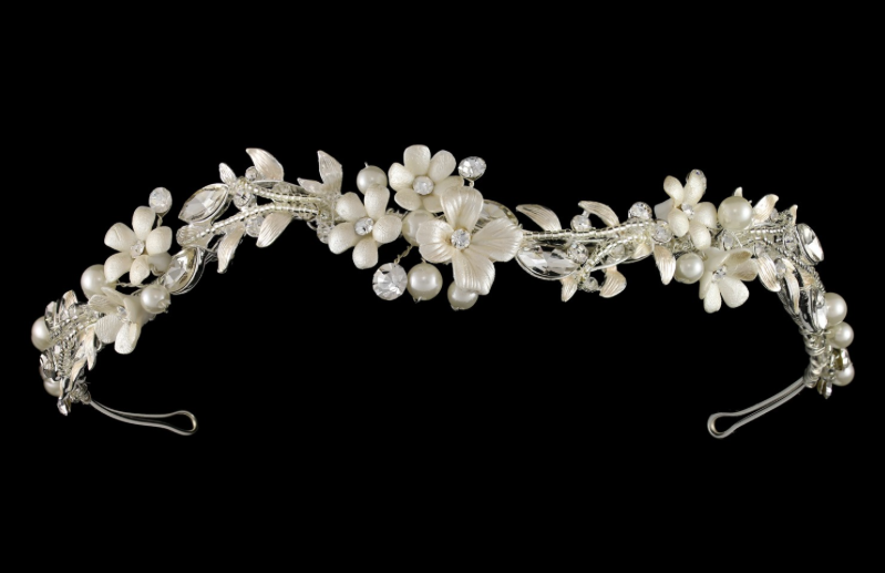 "Everleigh" Floral Wave Pearls and Rhinestone Headband