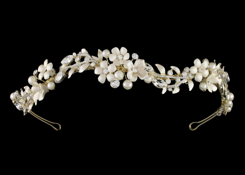 Beautiful Bridal Head Band with Floral motif with pearls and rhinestones Floral motif, Pearls and Rhinestone Head Band 