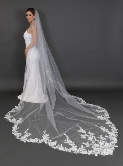 Royal Cathedral 120"L x 108" Floral Lace Vine Appliqués Veil